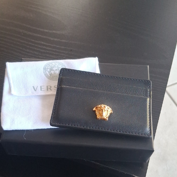 Versace Accessories - Versace Black Card Holder with Gold Emblem
